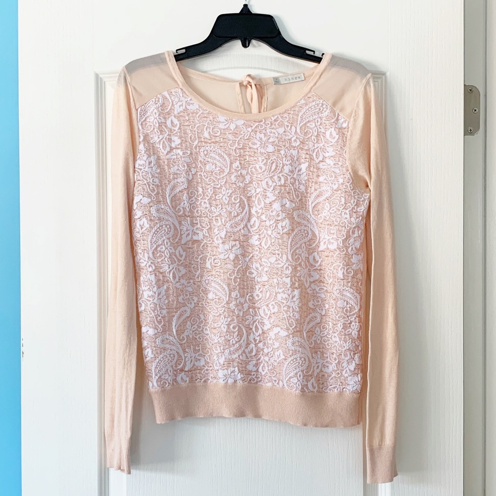 Hinge long sleeve sz small peach color white lace
